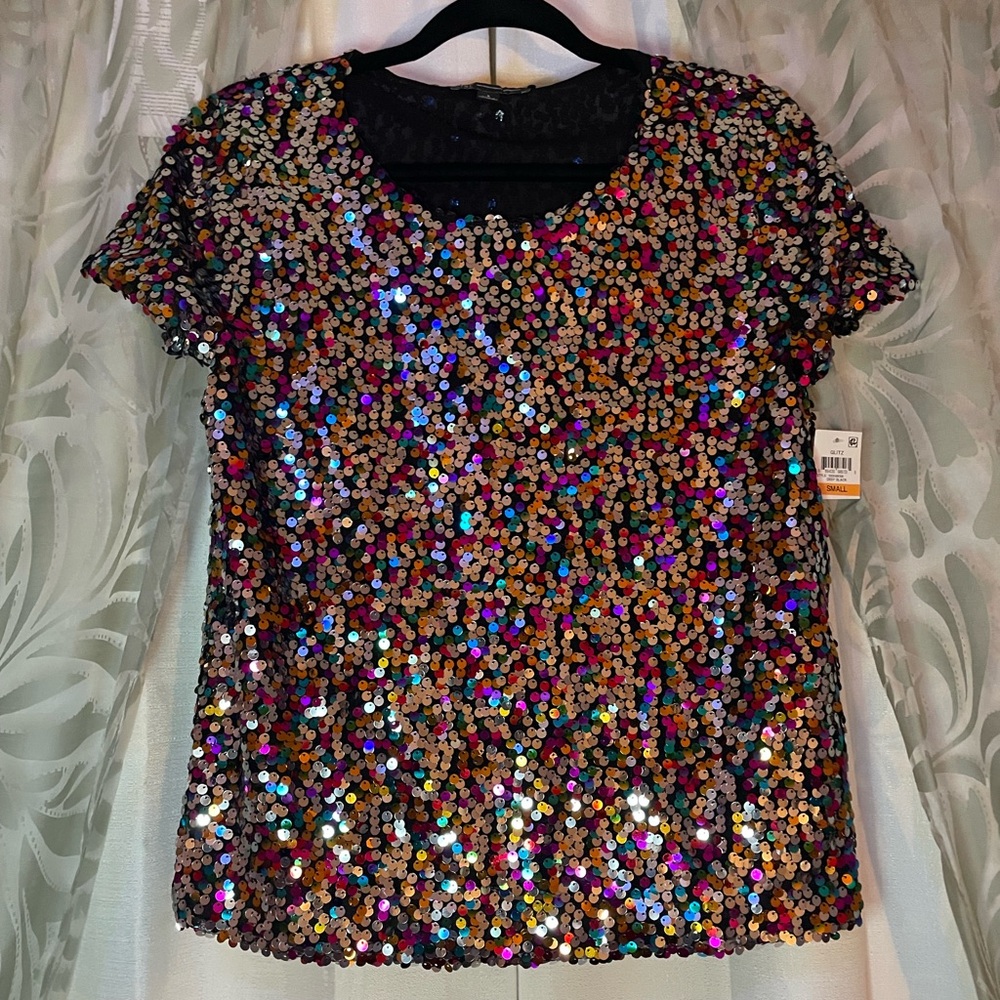 INC Beautiful Colorful Sequin Top